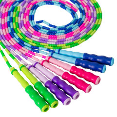 Bamboo skipping rope for kindergarten children with patterned soft beads without knots for primary and secondary school students adjustable high school entrance examination professional skipping rope