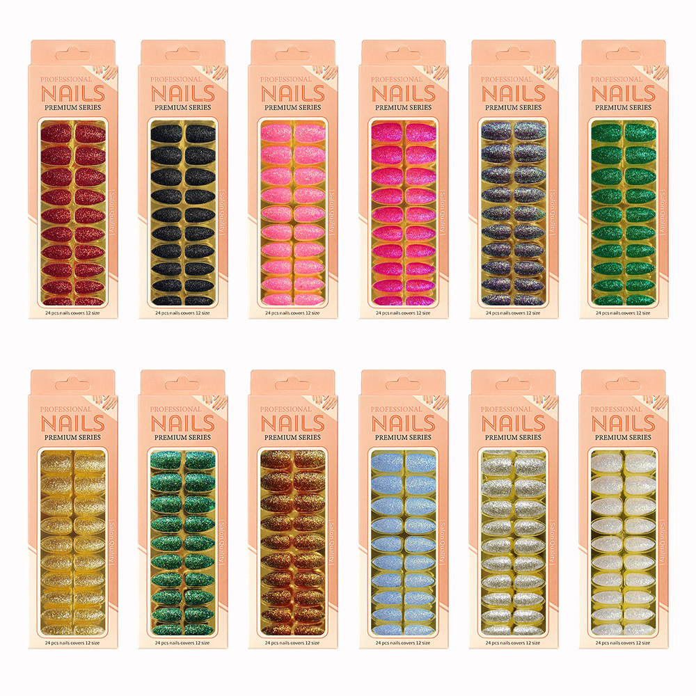 Uñas postizas largas europeas y americanas, uñas postizas puntiagudas largas, pegatinas de uñas con diseño de pico de águila, en caja, con brillo mate.