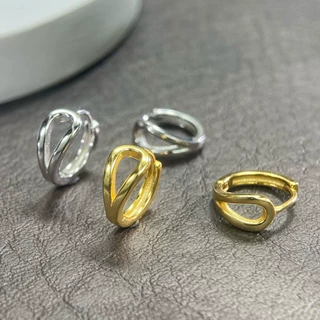 养耳洞S925纯银镀18K金素圈银耳环女极简高级感小巧耳扣百搭耳饰