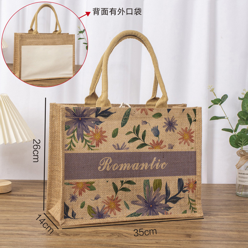 Bolsa de lino personalizada diy regalo de mano de compras bolsa de yute de gran capacidad bolsa de lino portátil bolsa de lino personalizada