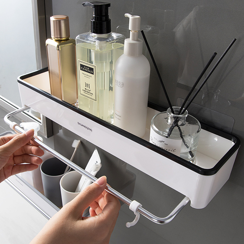 Estante de almacenamiento para baño, toallero de plástico montado en la pared sin perforaciones, estante de almacenamiento para encimera de baño y cocina