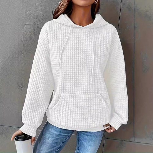 New European and American autumn/winter best-selling solid-color hooded drawstring fashion long-sleeved women's sweatshirt—loose fit