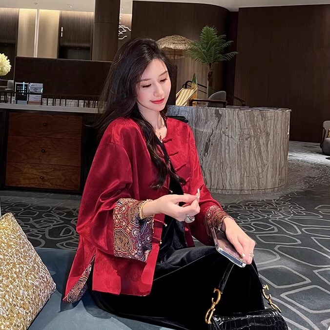 红色新中式国风外套女春秋季新款高级感唐装高端盘扣时尚上衣|undefined