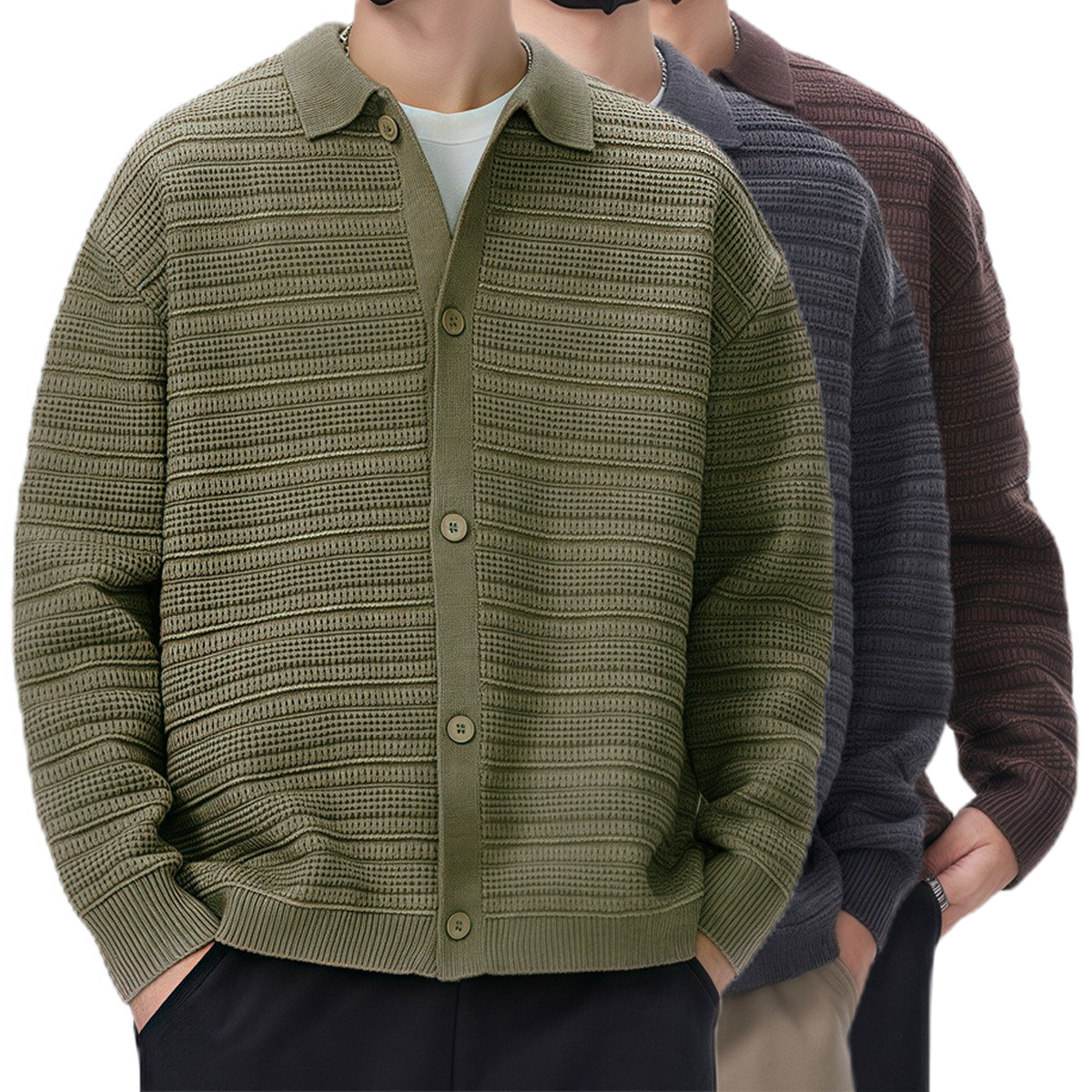 Explosiones transfronterizas europeas de tamaño grande jersey suéter hombre polo de negocios con collar cardigan chaqueta fábrica de moda al por mayor