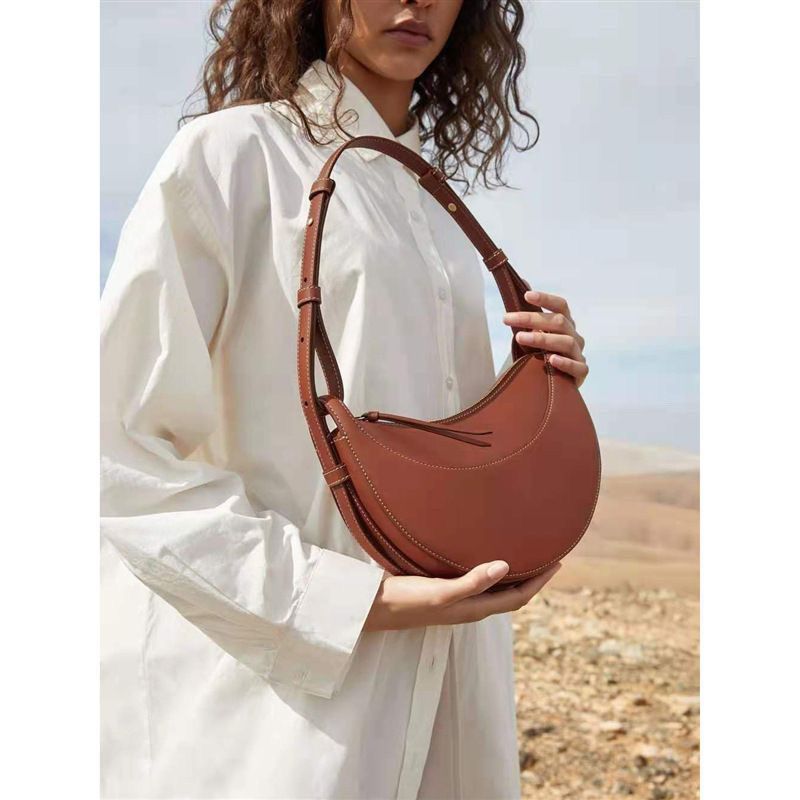 French Style Crescent Shoulder Bag For Women Lychee Pattern_voghion.com
