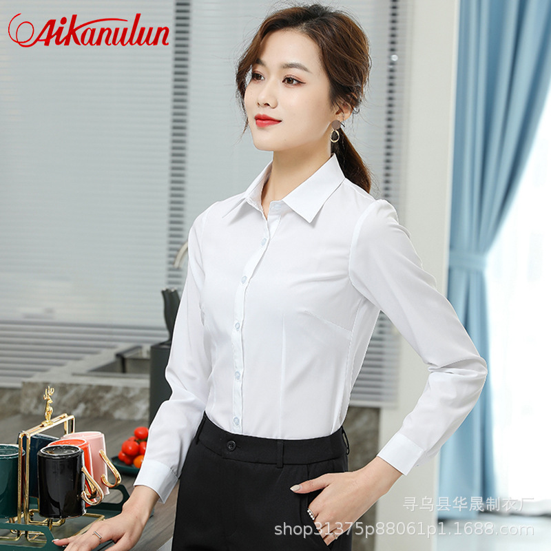 Women's White Shirt Long-sleeved Shirt Company Spring and Summer Business Wear Short-sleeved Work Clothes Work Blue Commuter Uniform
