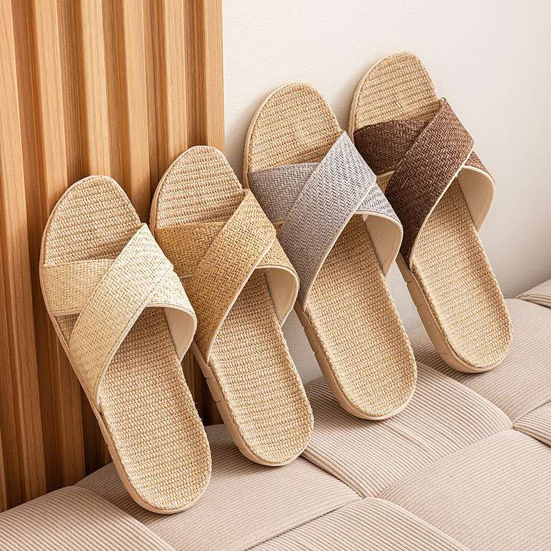 Ya Cao Cross Women's Home Linen Slippers Simple Indoor Quiet Men's Breathable Home Four Seasons Japanese Style Straw Wet Vine