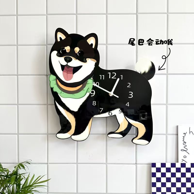 Cartoon Creative Shiba Inu Dog Decoration Wall Clock Living Room Pet Shop Silent Swing Personalized Clock Wall Clock Decoration