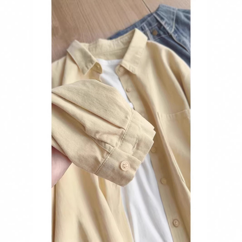 100% Apricot-Colored Pure Cotton Shirt for Women, Suitable for Layering, Loose Fit, Versatile, Slimming, Covers the Body, Cardigan Top, Outerwear for Spring 100% Apricot-Colored Pure Cotton Shirt for Women, Suitable for Layering, Loose Fit, Versatile, Slimming, Covers the Body, Cardigan Top, Outerwear for Spring