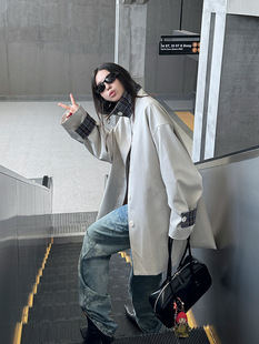 MMFISH Street Western Fashion Style Troubled Troubled Wind Clothes Form is thinner Mid -length Loose British Coat 24W363