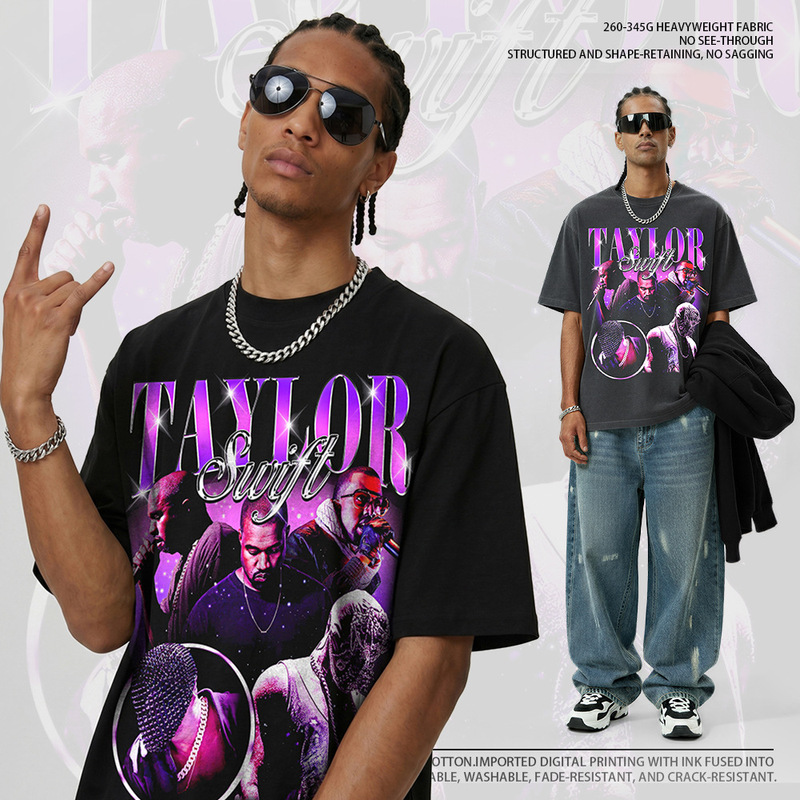 Retro KANYE WEST Spoof KANYE taylor taylor short-sleeved T-shirt loose heavy cotton