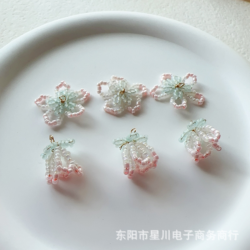 여름 신선한 수제 DIY 그라디언트 작은 복숭아 꽃 마감재 달콤한 원피스 손으로 바느질 장식 액세서리 가공