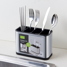 带分格滤水刀叉餐具收纳盒家用刀架方形沥水筷笼厨房不锈钢筷子筒
