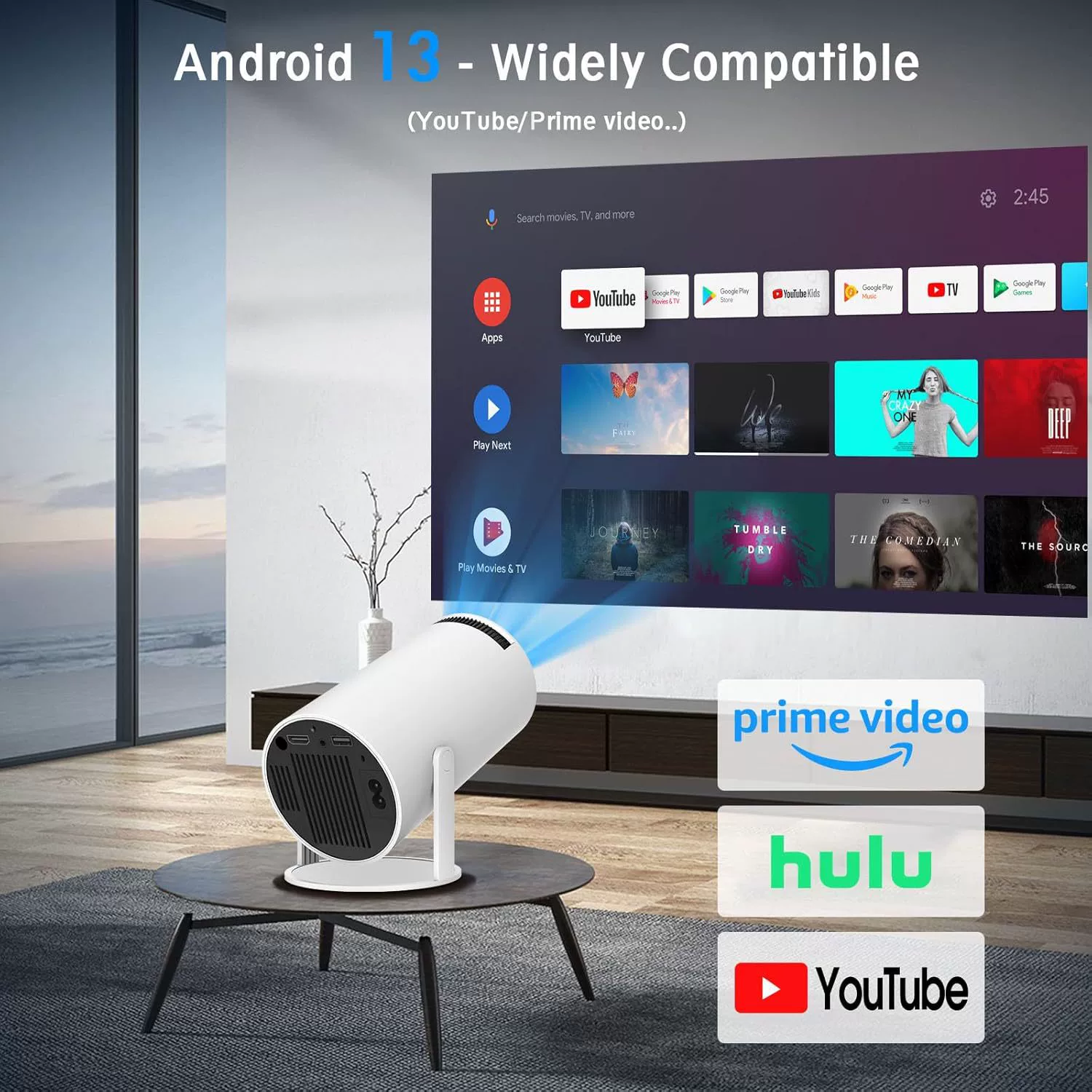 Пореход Genuine hy300pro барабанный проектор домашний Android 13 Bluetooth 4K маленький портативный мини проектор