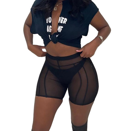 Euramerican Style  Summer New Women's Sexy Net Sheer Streetwear High-Waisted Booty-Hugging Tight Casual Shorts