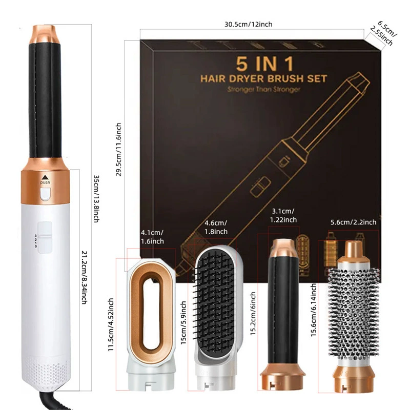 5-в-1 фен-расческа (hot air comb), 1000 Вт, кабель 2 м, мульти-вольтаж