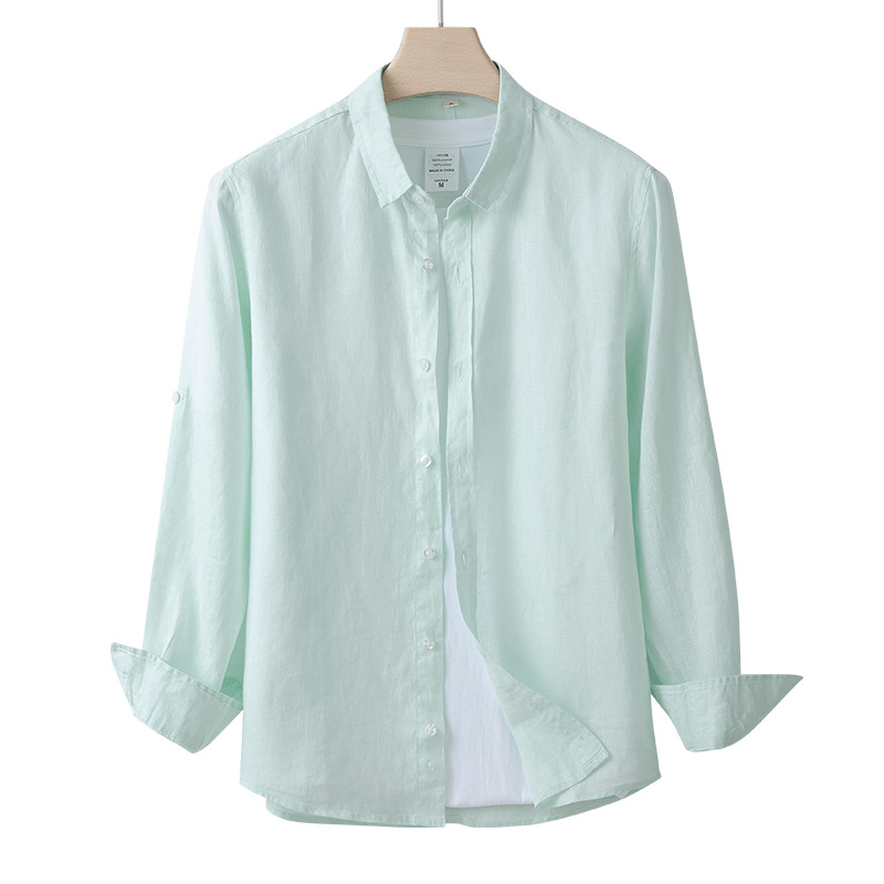 Ropa de primavera y otoño de los hombres camisa de lino puro estilo chino camisa de cuello cuadrado pequeño casual fábrica de los hombres entrega de una sola pieza 001