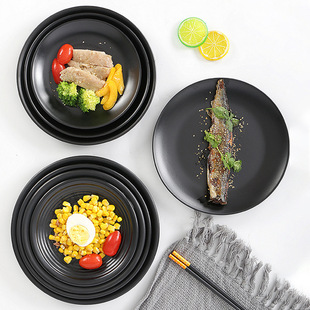 Melamine Tableware Japanese Restaurant Bone Plate Round Plate Creative Cold Dish Plate Covered Rice Plate Black Plastic Cooking Plate