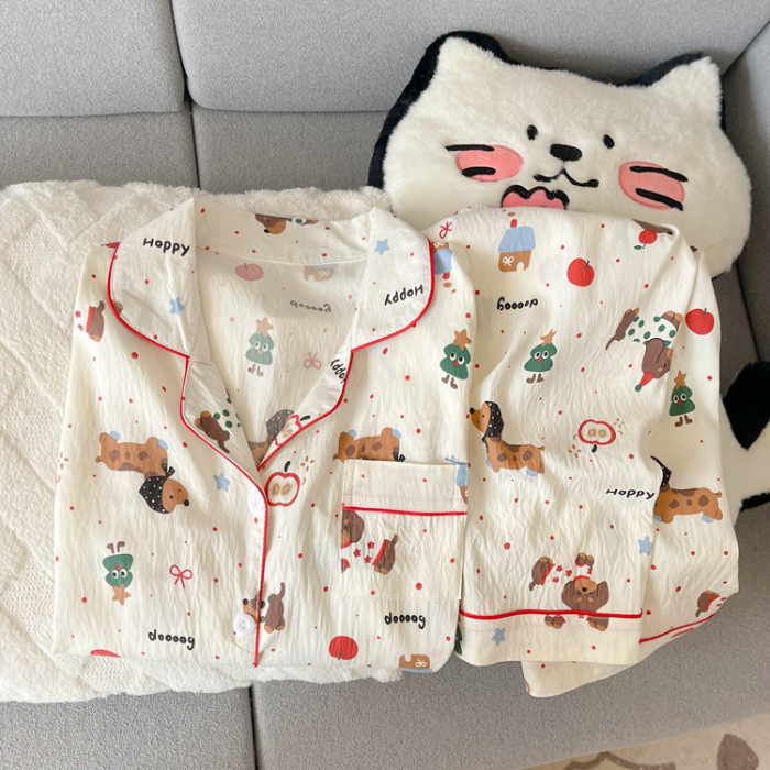 源头工厂春秋季长袖长裤睡衣女云朵棉韩版卡通甜美ins风开衫套装|undefined