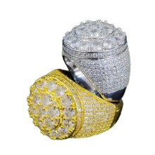 嘻哈戒指潮流黄金铜质真金电镀花朵钻欧美男士个性戒指饰品批发