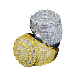 ヒップホップリングトレンドゴールド銅素材リアルゴールド電気メッキフラワーダイヤモンドヨーロッパとアメリカのメンズリングパーソナライズされたジュエリー卸売