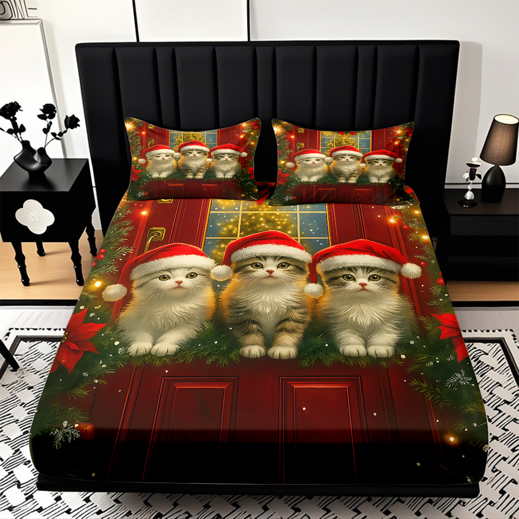 TEMU / JIT nuevos productos transfronterizos adorables series de Navidad molido HD impresión digital cama de cama Kasa set ropa de cama