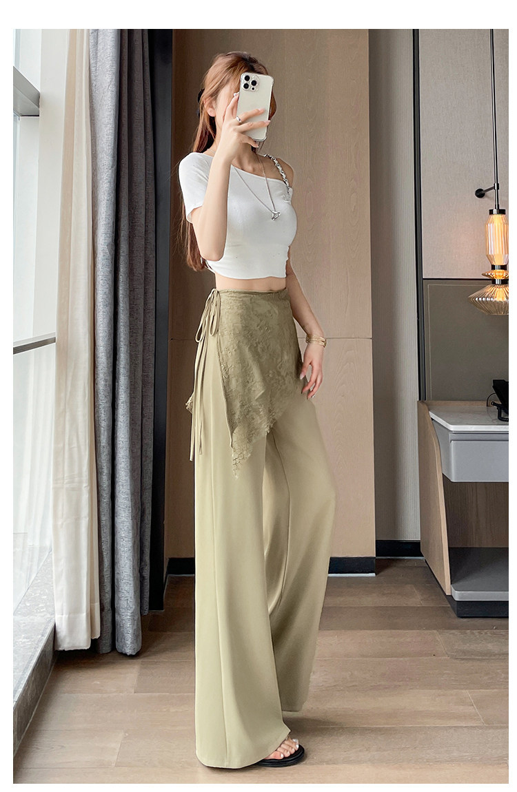 Quần culottes nữ ống rộng cạp cao ren eo phong cách Hàn Quốc — màu đen chi tiết 41