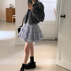 2025春夏の新型chi韓国のかわいい皮の減齢の夢幻の重工の百合のケーキの半スカートの王女の紗のスカート