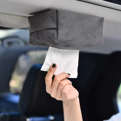 Car-Mounted Tissue Box with Magnetic Attachment for Car Ceiling, Hanging Style, High-End Leather, Simple and Creative Design (Car tissue box/set) - magnetic-tissue-box-suede-dark-grey-includes-magnetic-clip