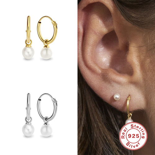 S925 Sterling Silver Pearl Pendant Earrings, Cross-border Best-selling INS Style Creative Fashionable and Versatile Women's Earrings Earrings