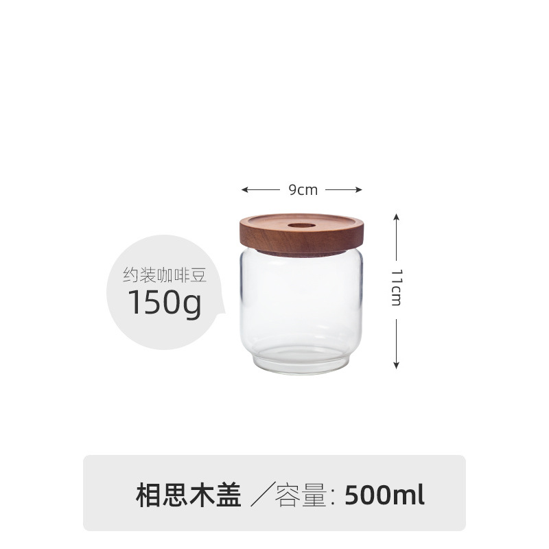 Frasco sellado de granos de café frasco de almacenamiento de botellas de vidrio de cocina de madera de acacia con tapa granos de fruta seca frasco de almacenamiento de té