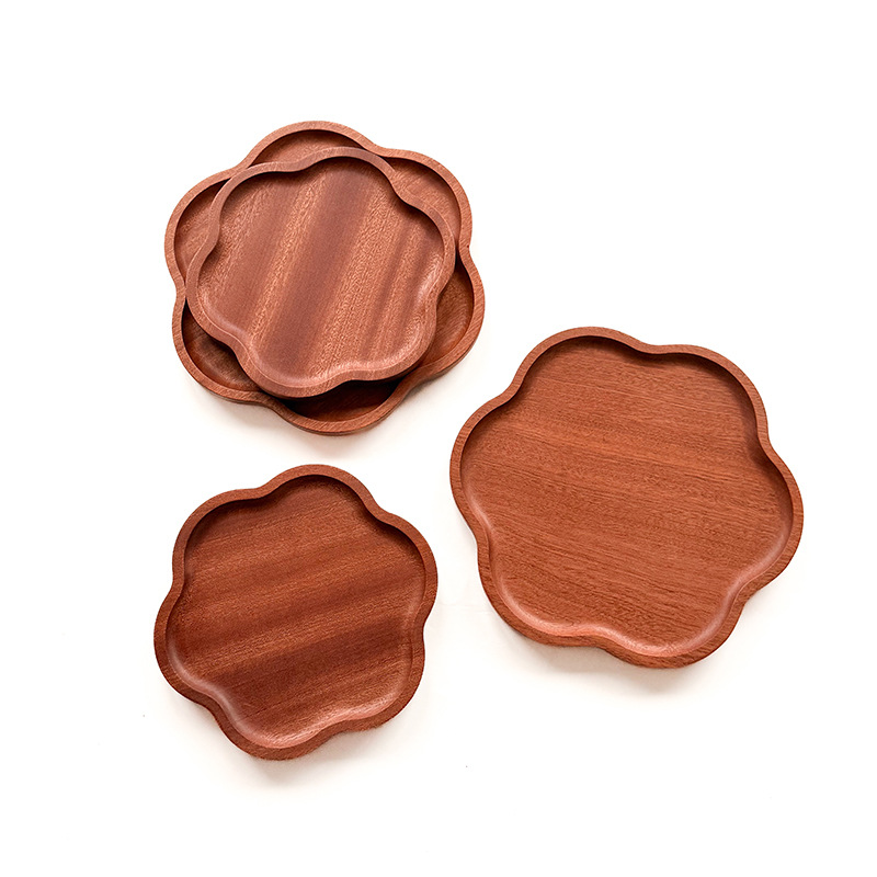 Ebony wood petal tray, wooden fruit tray for living room, wooden bread tray, small plate, household fruit plate, Chinese-style snack plate