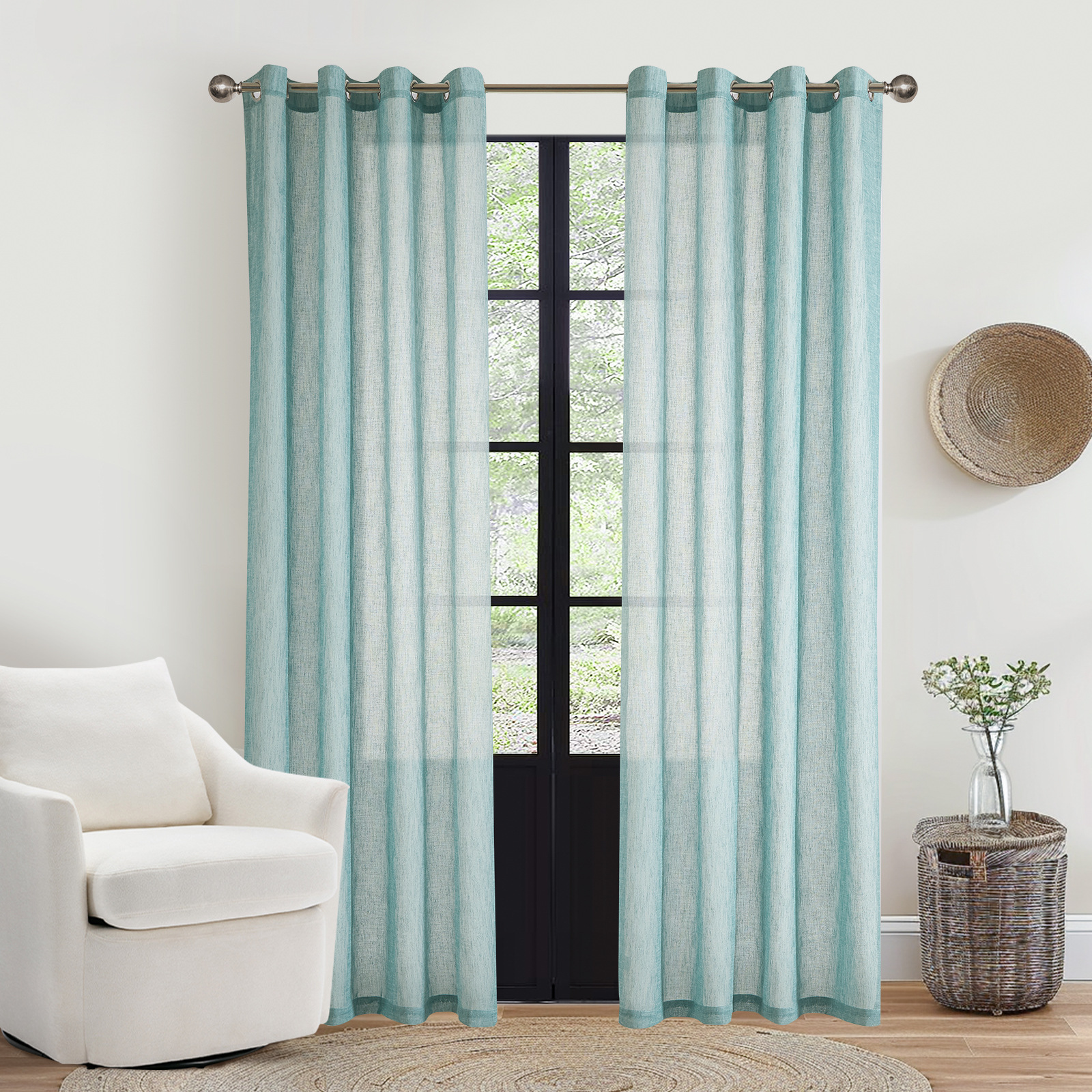 Transfronterizo Amazon venta caliente imitación de lino cortina de anillo cortina moderna simple sólida semi-sombra cortina de tela terminada