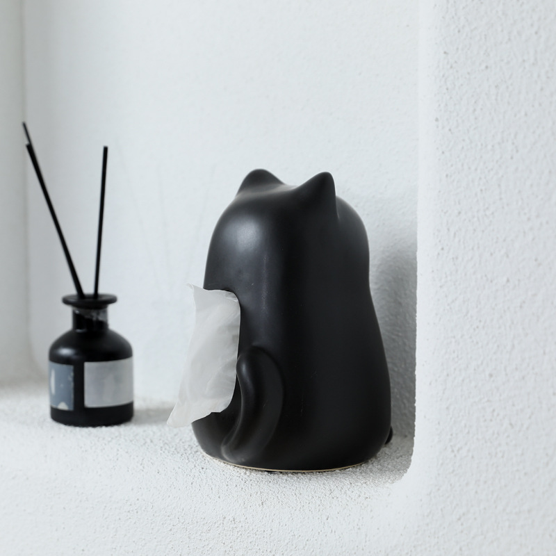 Moderno simple y lindo gato de cerámica caja de pañuelos decoración creativa caja de papel para el hogar decoración de escritorio de la sala de estar