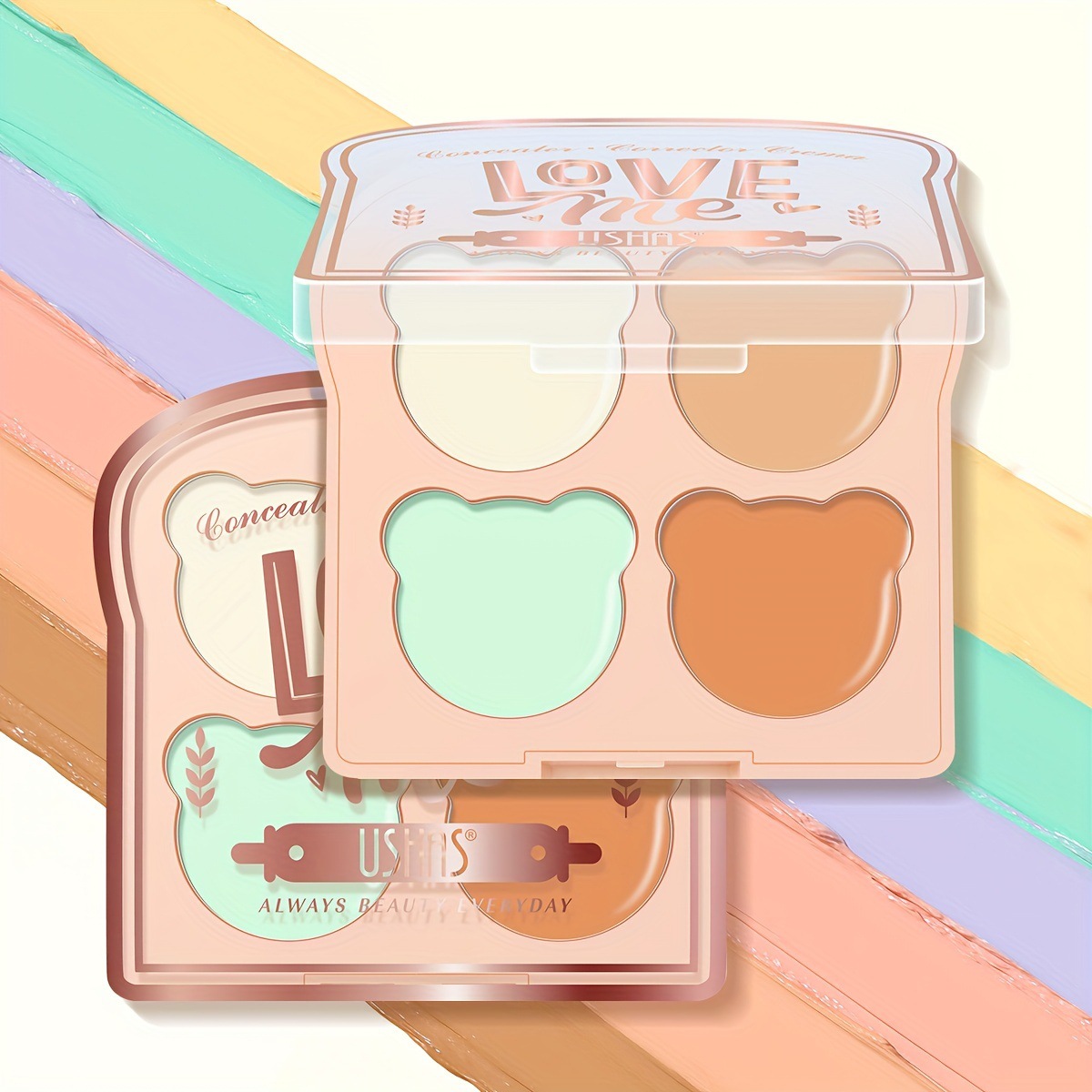 USHAS punto transfronterizo venta caliente concelador de cuatro colores resaltado brillo facial refrescante maquillaje ES4171A + B