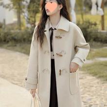 冬季毛呢外套女厚小个子2025年新款复古中长款牛角扣呢子大衣秋冬