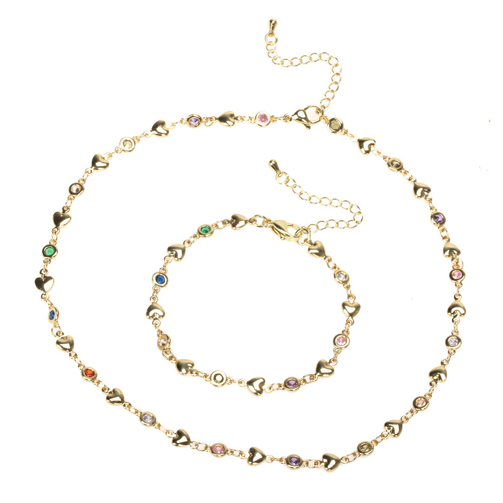 Fashion Heart Shape Copper Inlay Zircon Bracelets Necklace