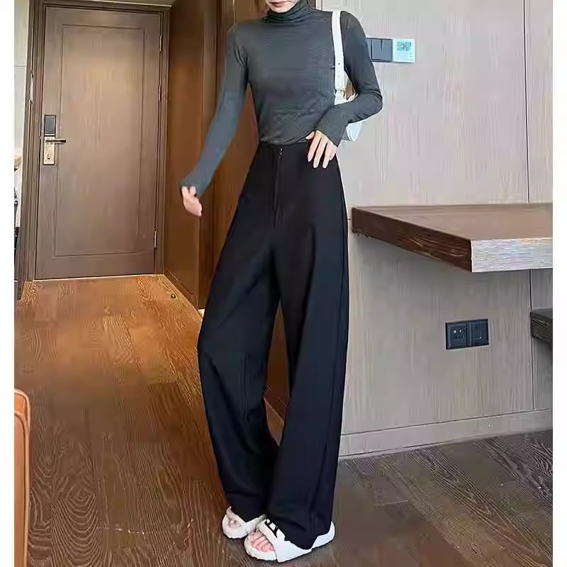 Pantalones de piernas anchas grises y negras, pantalones de trajes casuales, pantalones rectos estrechos, primavera y otoño de 2024