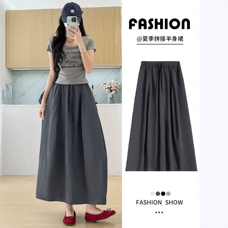 Workwear-Style Pumpkin Skirt for Women, Spring and Autumn 2026 New Long Skirt, Petite, with a Draping Feel, Lazy Style, A-Line Knitted Half Skirt