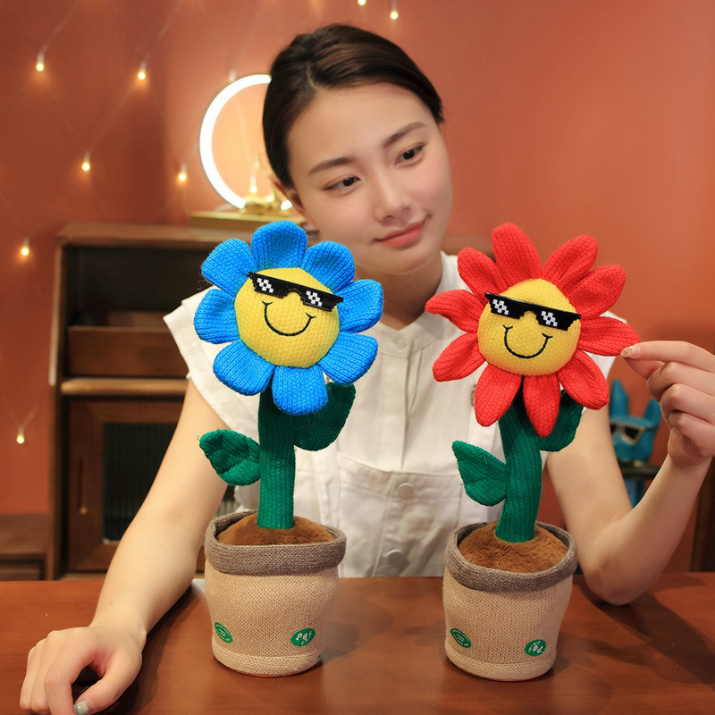 跨境新款电动玩具学说话跳舞会发光安抚玩具小雏菊兔子生日礼物