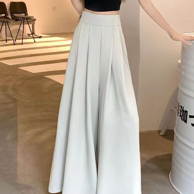 超ワイドレッグパンツスカート レディース 2025春夏 薄手 プリーツスーツパンツ ハイウエスト ドレープ感 着痩せ効果 カジュアルスカート トレンド|undefined