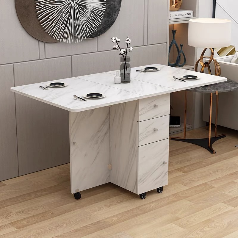 Mesa plegable simple, mesa de comedor de tipo pequeño, mesa de comedor retráctil multifuncional con cajón, gabinete de comedor rectangular