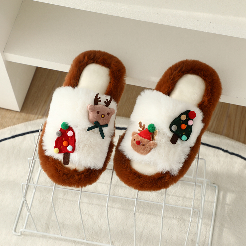 Interés transfronterizo de Navidad alce algodón zapatillas peluche árbol de Navidad casa peluche zapatillas de piso estudiantes regalos image 8