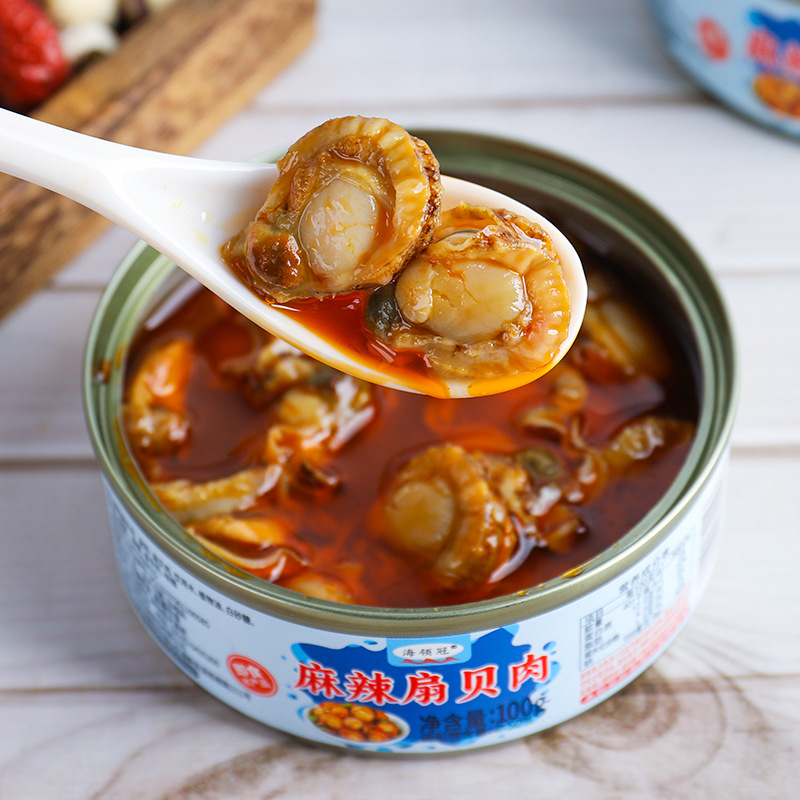 Canned Spicy Garlic Scallop Meat, Ready-To-Eat Spicy Seafood, Popular Snack, Wholesale Side Dish