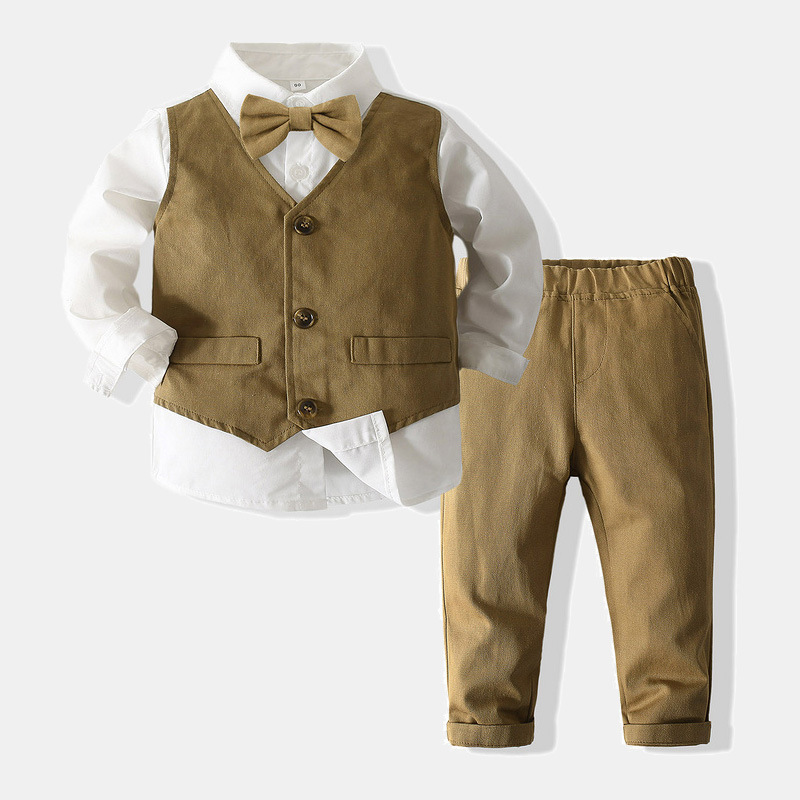 Boys' Autumn Party Dress Set 2022 New Children's Long Sleeve Shirt Gentleman Vest Flower Girl Suit Set