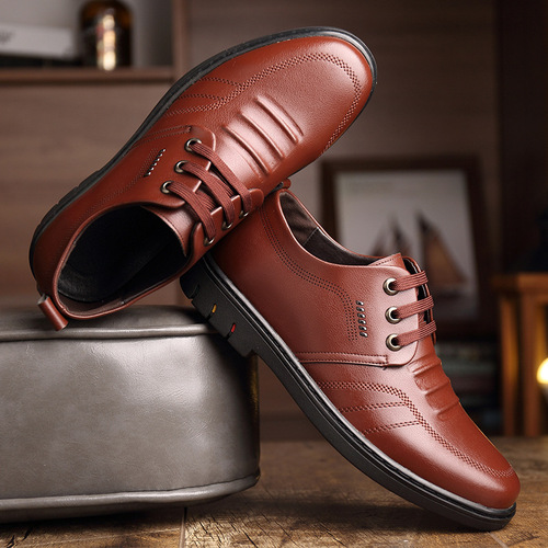 New Men's Business Formal Spring and Autumn Casual Breathable Leather Shoes, English and Korean Style Pointed Head Wedding Shoes for Grooms and ushers