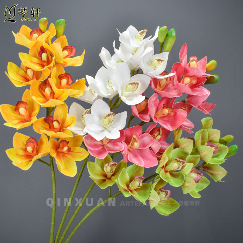 Cross-border 10-head high-imitation orchid flower film 3D printed tactile magnolia wedding hotel home decoration artificial flowers