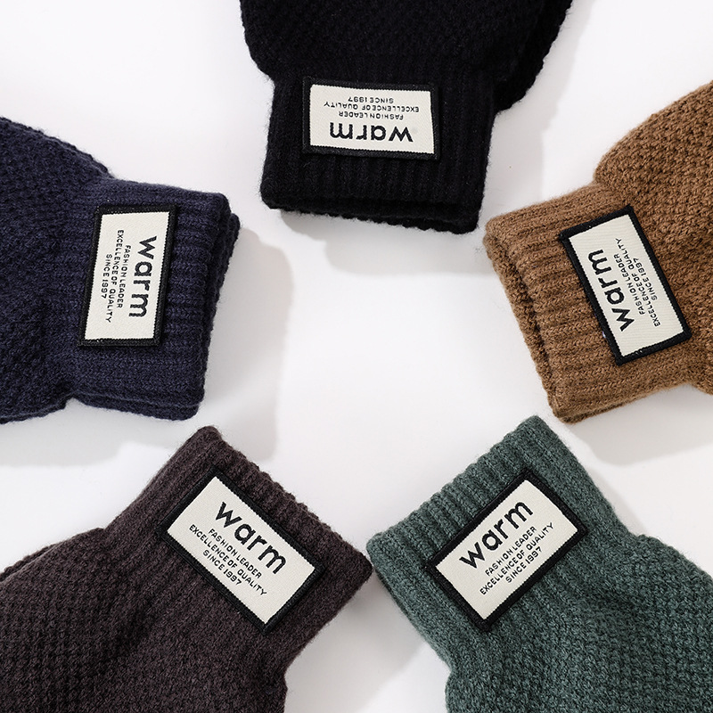 Gloves winter warm student Korean version of simple men's and women's fleece thickened cycling five fingers can touch screen cold cotton gloves_maomaolike.com