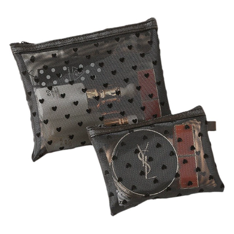 Новые модели ins любовь флог порошок сетчатая пряжа косметическая сумка для девочек сердце портативная стирка большой емкости дышащая помада торговля