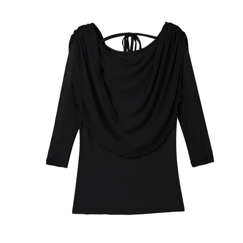 Modern dance practice clothes for women Latin three-quarter sleeve mesh tops new Latin dance dance shirts square dance clothes